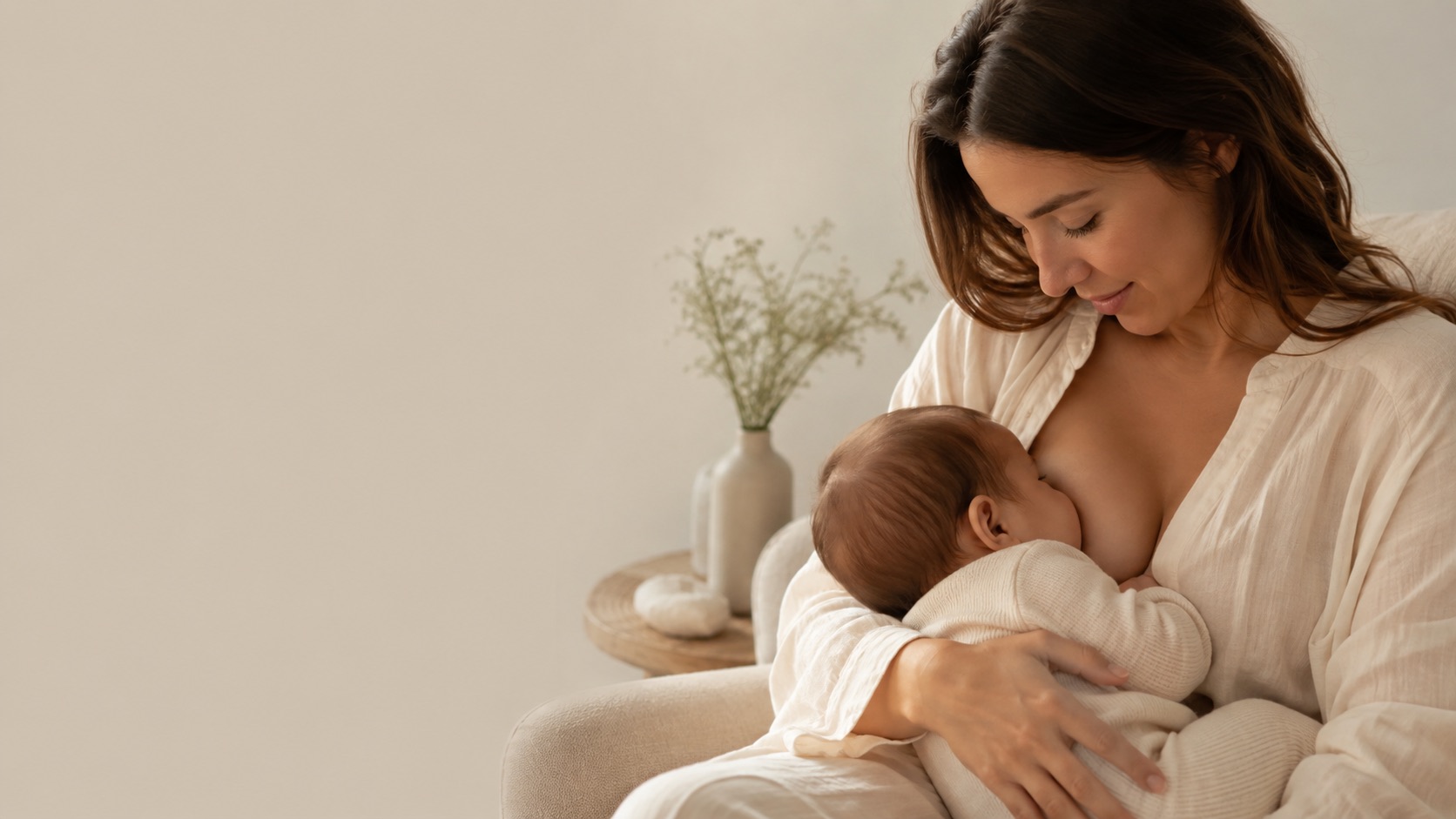 Madre amamantando a su bebé con ayuda de una pezonera de silicona